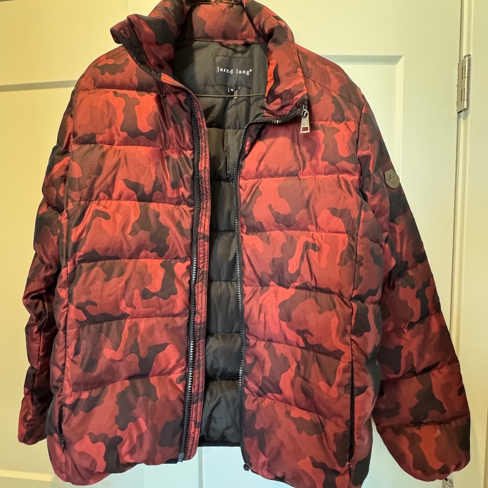 JARED LANG  Red Camouflage Quilted Down Jacket Geneva 2D Hardly Worn